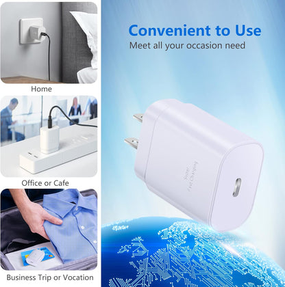 USB C Charger Block,  25W Super Fast Charger Type C Charging Block Compatible Iphone 15/14/13 Pro/12 Mini/11 Pro Max/Xs/Xr/Se/Ipad Pro, Samsung S23/S22 Ultra/S21 Plus/S20 FE-3 Pack White