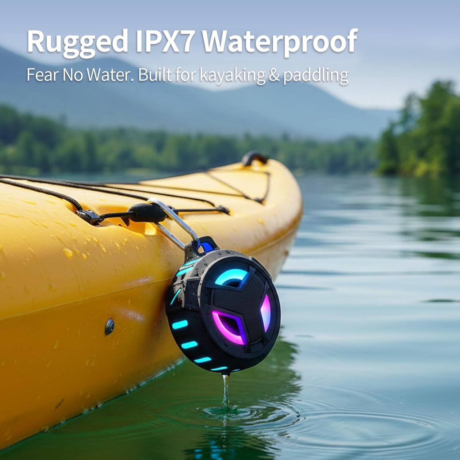 Bluetooth Shower Speaker, Waterproof Portable Bluetooth Speakers, IP67 Waterproof Wireless Speaker with LED Light, Floating, 2000Mah, True Wireless Stereo for Kayak, Beach,Gifts for Men -Black