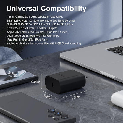 Samsung USB-C Super Fast Charging Power Adapter,25W PD Charger Block for Samsung Galaxy S23 Ultra/S23/S23+/S22/S22 Ultra/S22+/Note 20/S20/S21/S10, Galaxy Tab S7/S8(2 Pack)