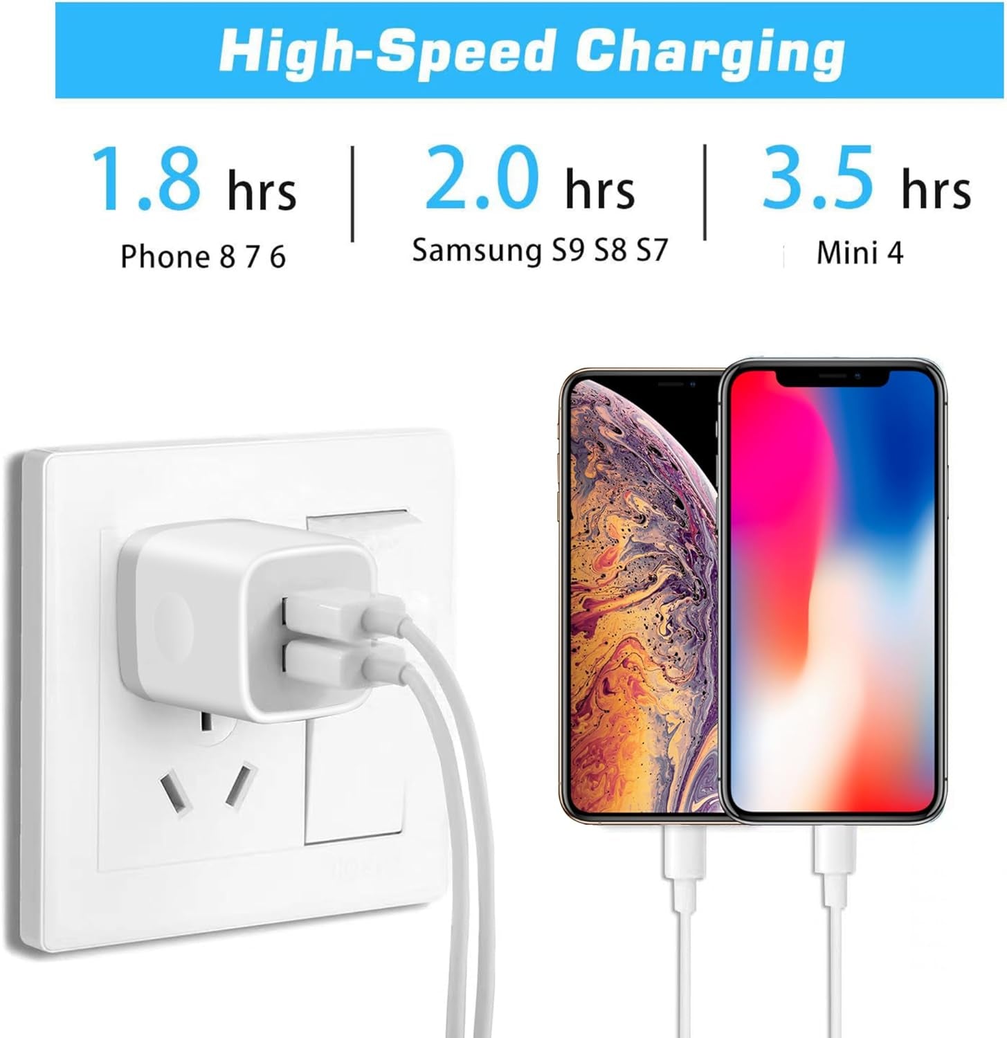 USB Wall Charger,4-Pack 2.1A Dual Port USB Cube Power Adapter Wall Charger Plug Charging Block Cube for Phone 8/7/6 Plus/X, Pad, Samsung Galaxy S5 S6 S7 Edge,Lg, Android (White)